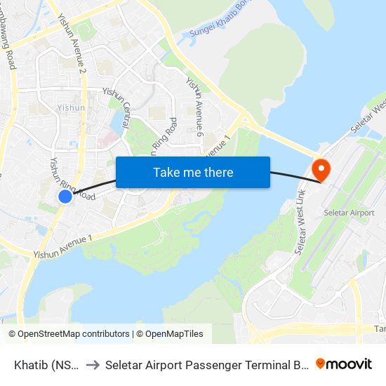 Khatib (NS14) to Seletar Airport Passenger Terminal Building map