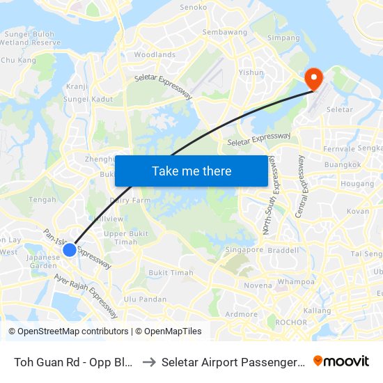 Toh Guan Rd - Opp Blk 288d (28631) to Seletar Airport Passenger Terminal Building map