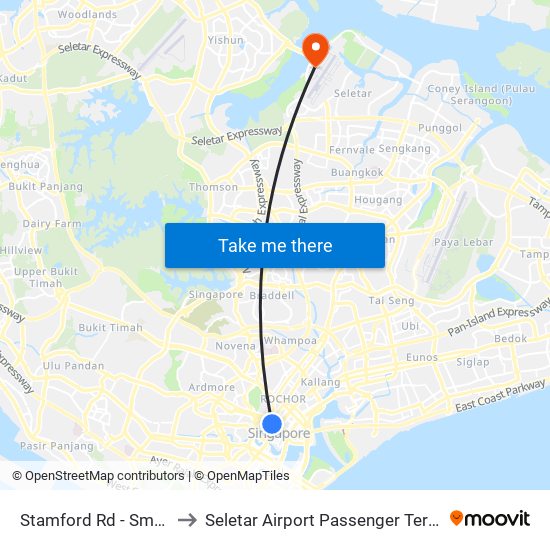 Stamford Rd - Smu (04121) to Seletar Airport Passenger Terminal Building map