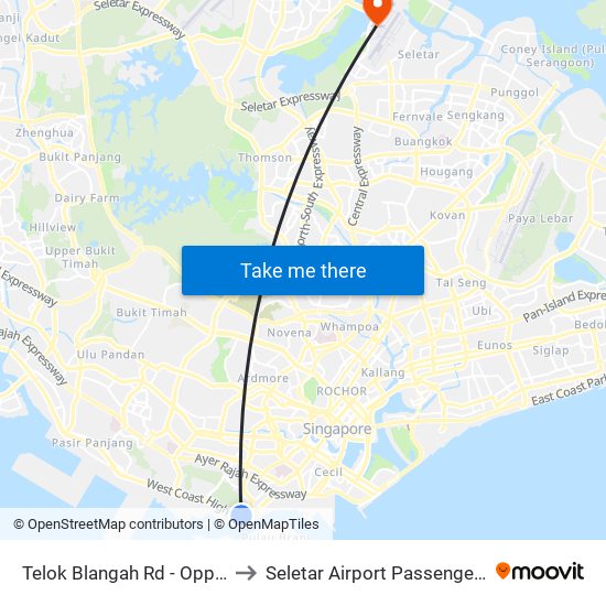 Telok Blangah Rd - Opp Vivocity (14119) to Seletar Airport Passenger Terminal Building map