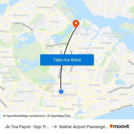 Jln Toa Payoh - Opp Trellis Twrs (52079) to Seletar Airport Passenger Terminal Building map