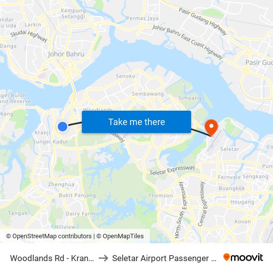 Woodlands Rd - Kranji Stn (45139) to Seletar Airport Passenger Terminal Building map