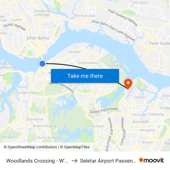 Woodlands Crossing - W'Lands Checkpt (46109) to Seletar Airport Passenger Terminal Building map