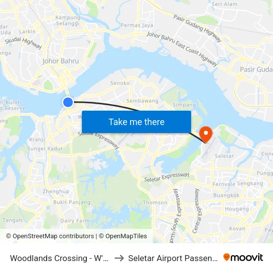 Woodlands Crossing - W'Lands Checkpt (46109) to Seletar Airport Passenger Terminal Building map