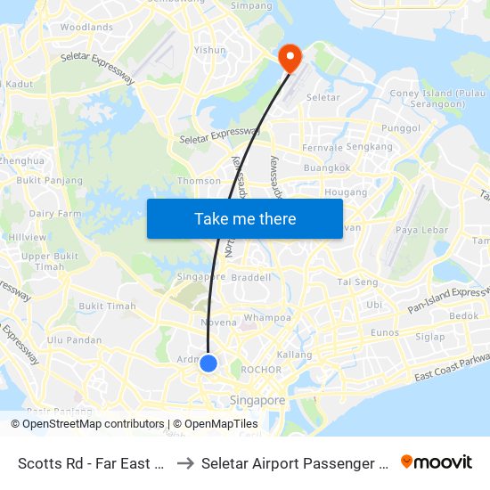 Scotts Rd - Far East Plaza (09219) to Seletar Airport Passenger Terminal Building map