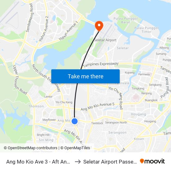 Ang Mo Kio Ave 3 - Aft Ang Mo Kio Stn Exit A (54261) to Seletar Airport Passenger Terminal Building map