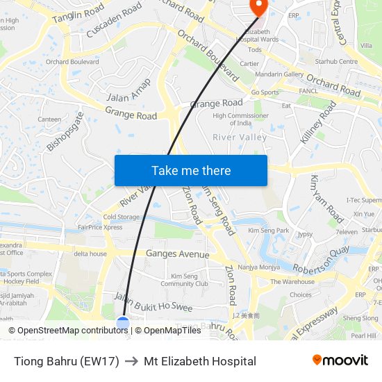 Tiong Bahru (EW17) to Mt Elizabeth Hospital map