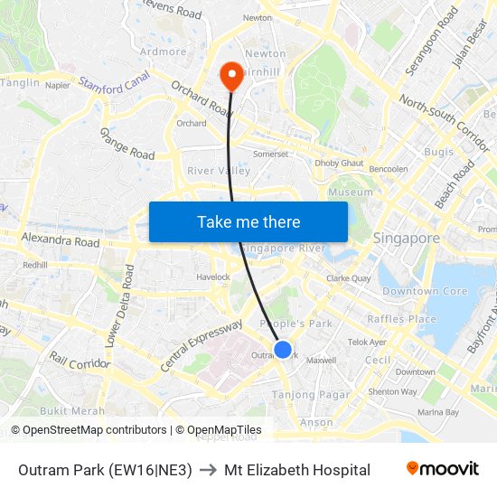 Outram Park (EW16|NE3) to Mt Elizabeth Hospital map