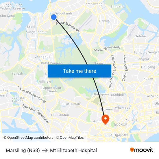 Marsiling (NS8) to Mt Elizabeth Hospital map
