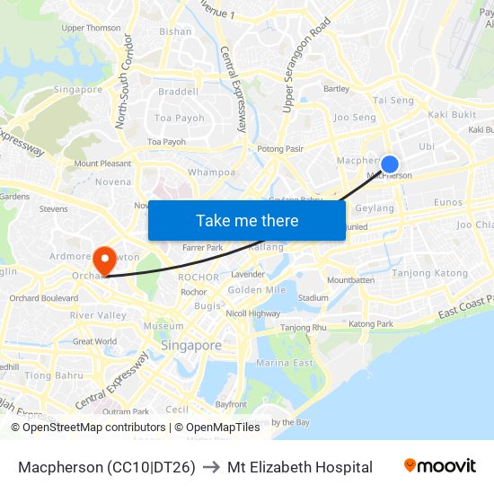 Macpherson (CC10|DT26) to Mt Elizabeth Hospital map