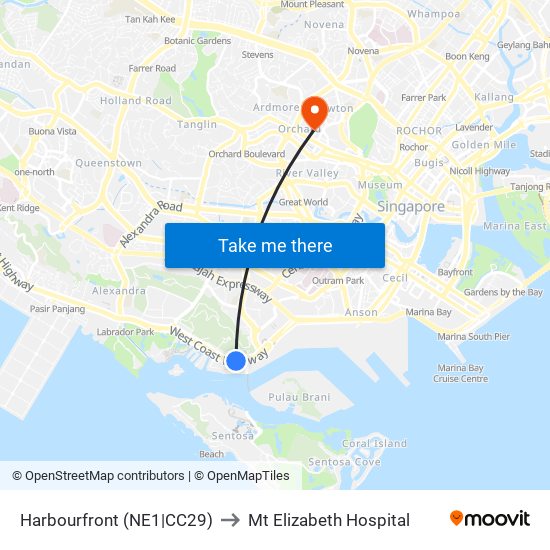 Harbourfront (NE1|CC29) to Mt Elizabeth Hospital map