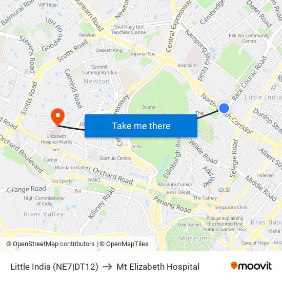 Little India (NE7|DT12) to Mt Elizabeth Hospital map