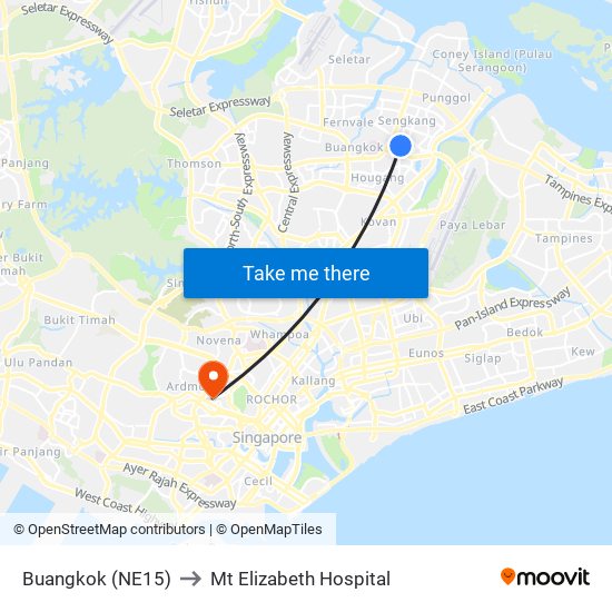 Buangkok (NE15) to Mt Elizabeth Hospital map