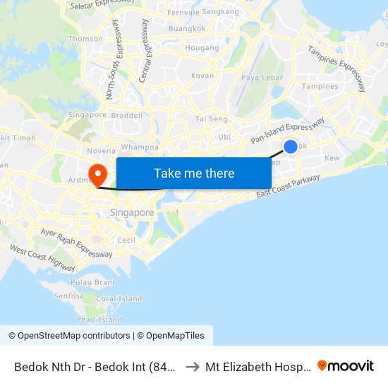 Bedok Nth Dr - Bedok Int (84009) to Mt Elizabeth Hospital map