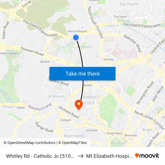 Whitley Rd - Catholic Jc (51099) to Mt Elizabeth Hospital map