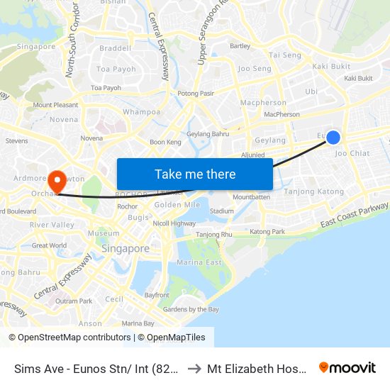 Sims Ave - Eunos Stn/ Int (82061) to Mt Elizabeth Hospital map