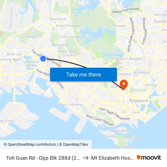 Toh Guan Rd - Opp Blk 288d (28631) to Mt Elizabeth Hospital map