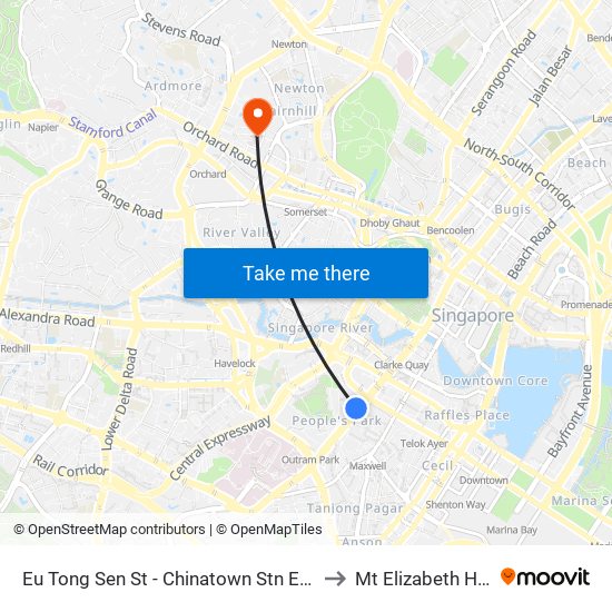 Eu Tong Sen St - Chinatown Stn Exit C (05013) to Mt Elizabeth Hospital map