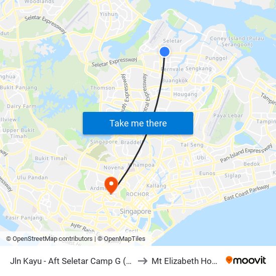 Jln Kayu - Aft Seletar Camp G (68119) to Mt Elizabeth Hospital map