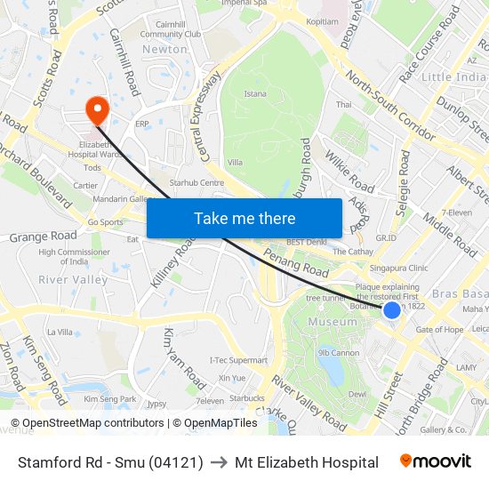 Stamford Rd - Smu (04121) to Mt Elizabeth Hospital map