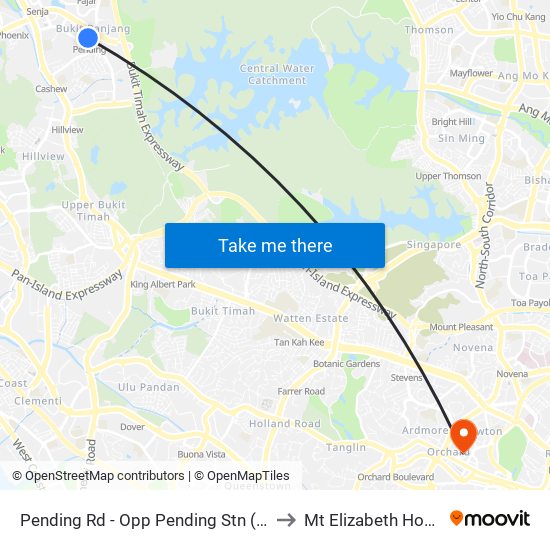 Pending Rd - Opp Pending Stn (44221) to Mt Elizabeth Hospital map