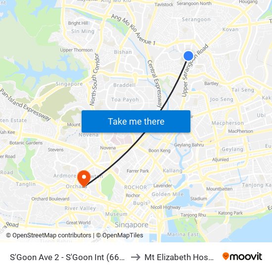 S'Goon Ave 2 - S'Goon Int (66009) to Mt Elizabeth Hospital map