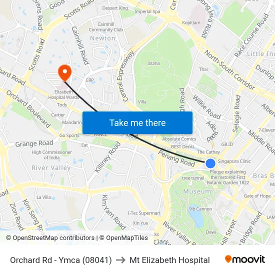 Orchard Rd - Ymca (08041) to Mt Elizabeth Hospital map