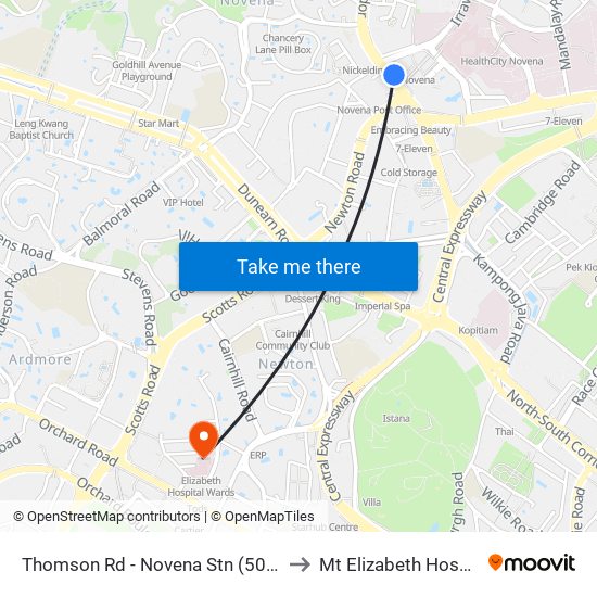 Thomson Rd - Novena Stn (50038) to Mt Elizabeth Hospital map