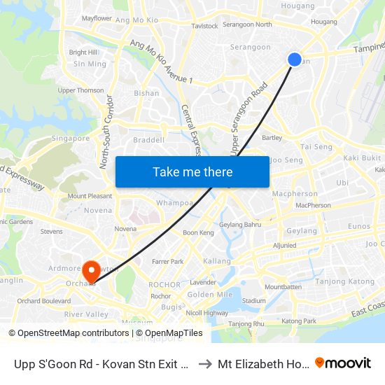 Upp S'Goon Rd - Kovan Stn Exit C (63039) to Mt Elizabeth Hospital map