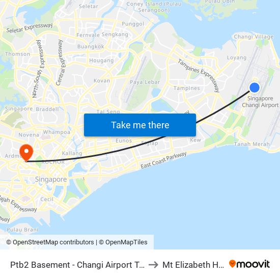 Ptb2 Basement - Changi Airport Ter 2 (95129) to Mt Elizabeth Hospital map