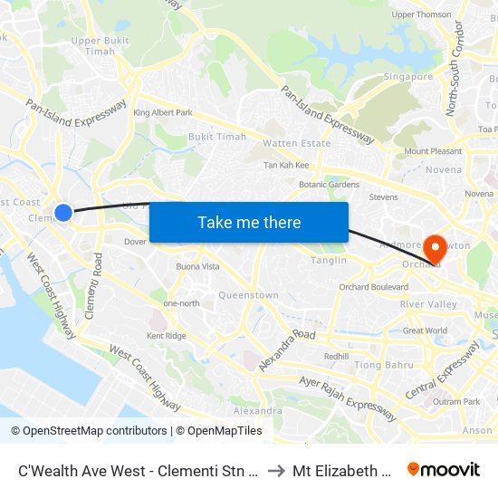 C'Wealth Ave West - Clementi Stn Exit A (17171) to Mt Elizabeth Hospital map