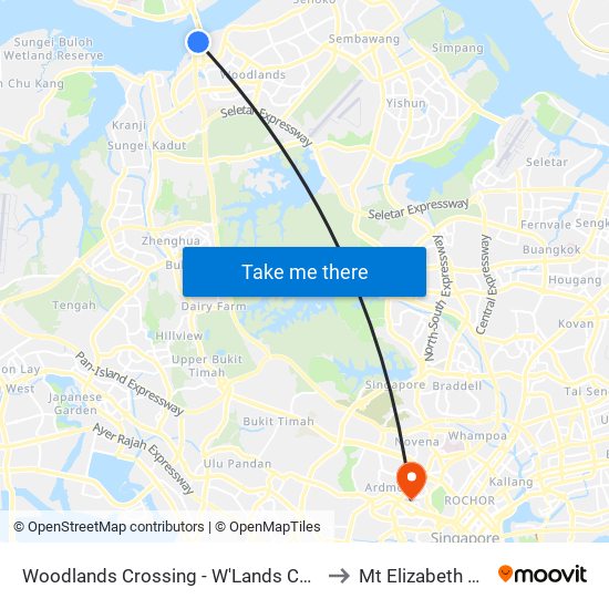 Woodlands Crossing - W'Lands Checkpt (46109) to Mt Elizabeth Hospital map