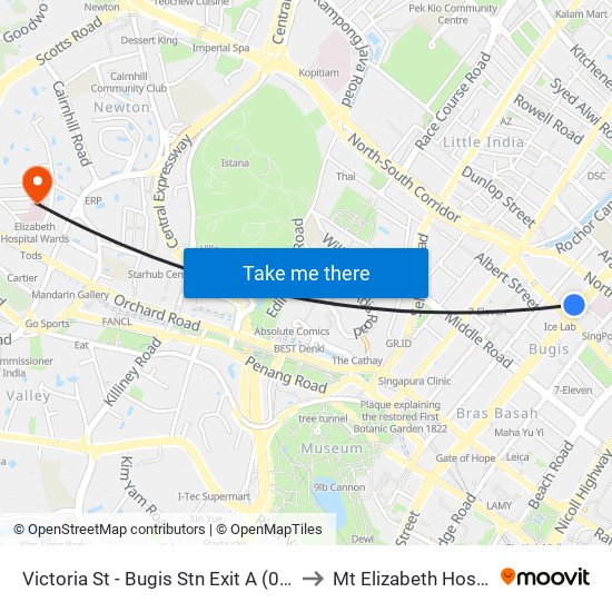 Victoria St - Bugis Stn Exit A (01113) to Mt Elizabeth Hospital map