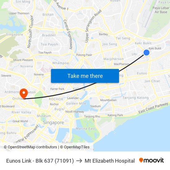 Eunos Link - Blk 637 (71091) to Mt Elizabeth Hospital map