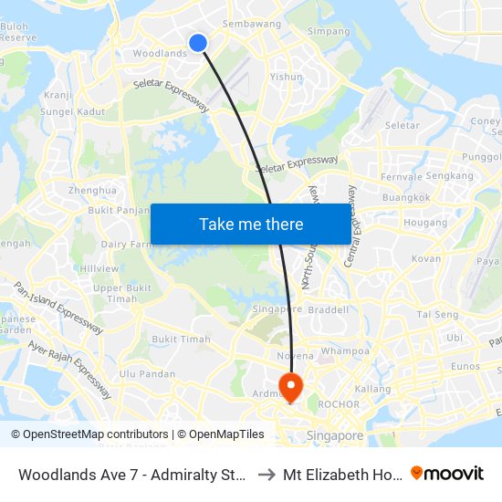 Woodlands Ave 7 - Admiralty Stn (46779) to Mt Elizabeth Hospital map