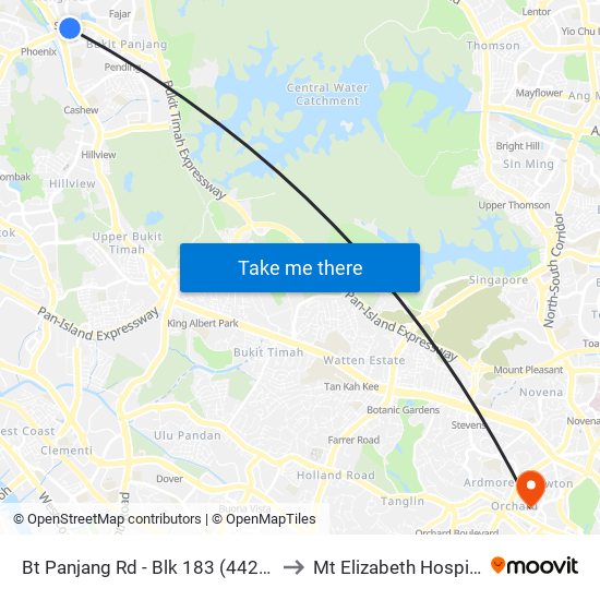 Bt Panjang Rd - Blk 183 (44259) to Mt Elizabeth Hospital map