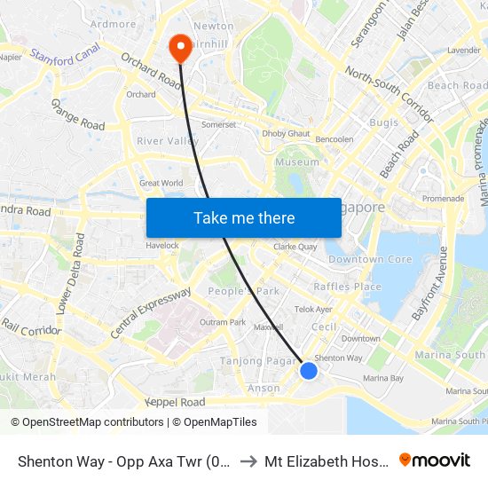 Shenton Way - Opp Axa Twr (03217) to Mt Elizabeth Hospital map