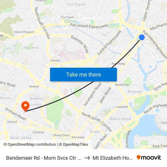 Bendemeer Rd - Mom Svcs Ctr (60179) to Mt Elizabeth Hospital map