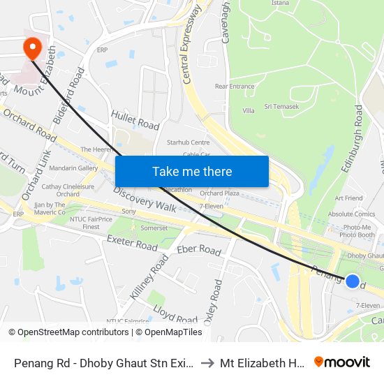 Penang Rd - Dhoby Ghaut Stn Exit B (08031) to Mt Elizabeth Hospital map