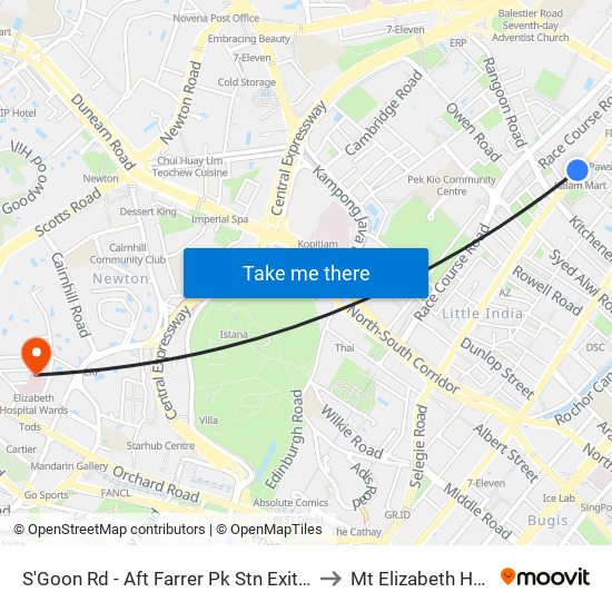 S'Goon Rd - Aft Farrer Pk Stn Exit G (07211) to Mt Elizabeth Hospital map