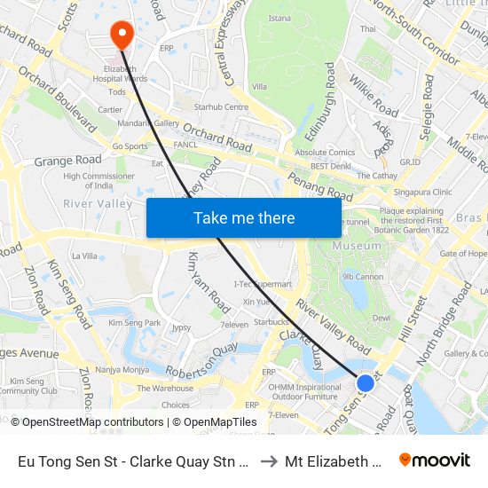 Eu Tong Sen St - Clarke Quay Stn Exit E (04222) to Mt Elizabeth Hospital map