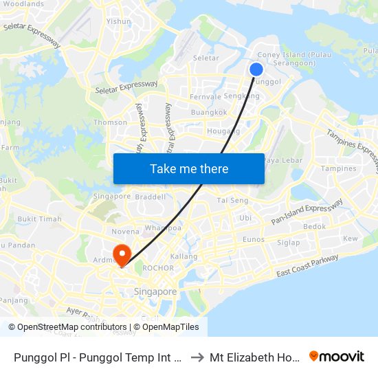 Punggol Pl - Punggol Temp Int (65009) to Mt Elizabeth Hospital map