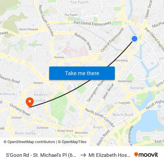 S'Goon Rd - St. Michael's Pl (60161) to Mt Elizabeth Hospital map