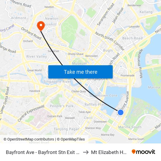 Bayfront Ave - Bayfront Stn Exit A (03519) to Mt Elizabeth Hospital map