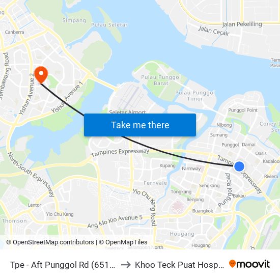 Tpe -  Aft Punggol Rd (65199) to Khoo Teck Puat Hospital map