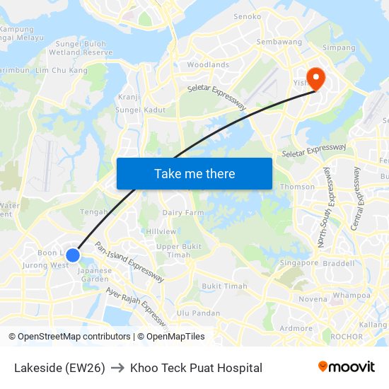 Lakeside (EW26) to Khoo Teck Puat Hospital map