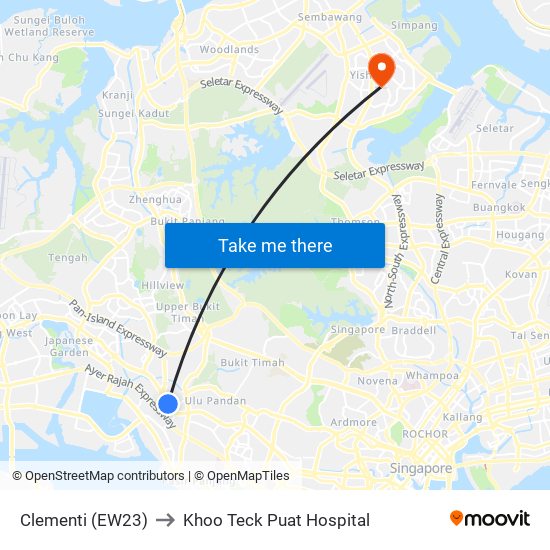 Clementi (EW23) to Khoo Teck Puat Hospital map