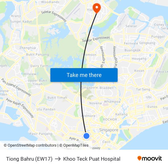 Tiong Bahru (EW17) to Khoo Teck Puat Hospital map