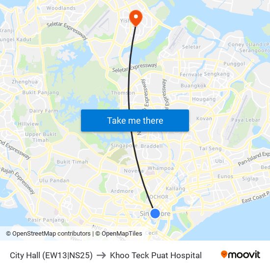 City Hall (EW13|NS25) to Khoo Teck Puat Hospital map