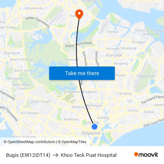 Bugis (EW12|DT14) to Khoo Teck Puat Hospital map